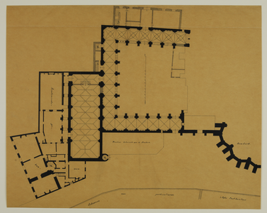216789 Plattegrond van de kloostergang en het Groot Kapittelhuis met aangrenzende bebouwing van de Domkerk te Utrecht.